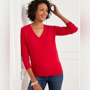 Talbots 100% Cashmere V Neck Sweater Red sz Small Petite